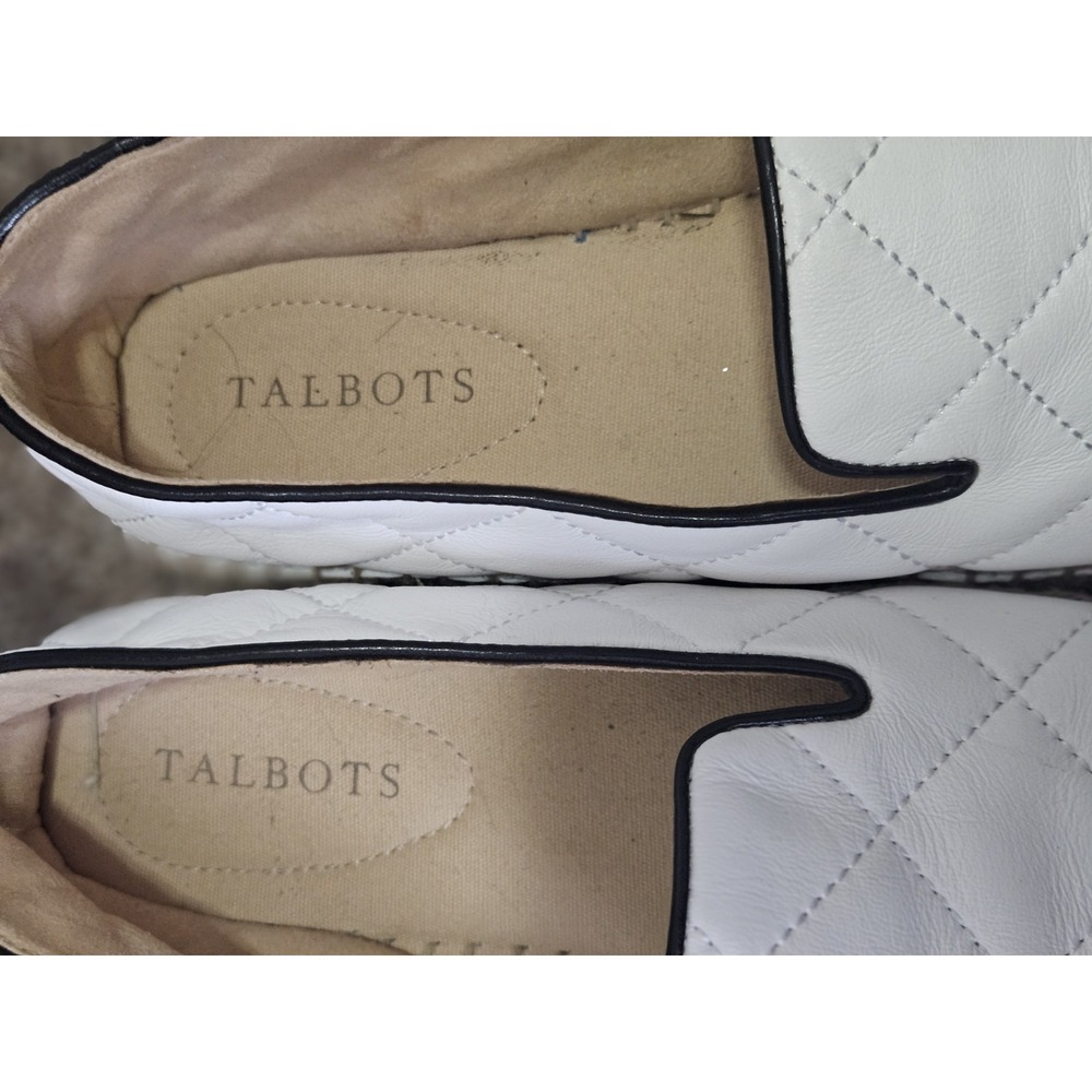 TALBOTS WHITE/BLACK 8.5M IZZY QUILTED SOFT NAPPA ESPADRILLE LEATHER FLAT SHOES - Picture 3 of 5